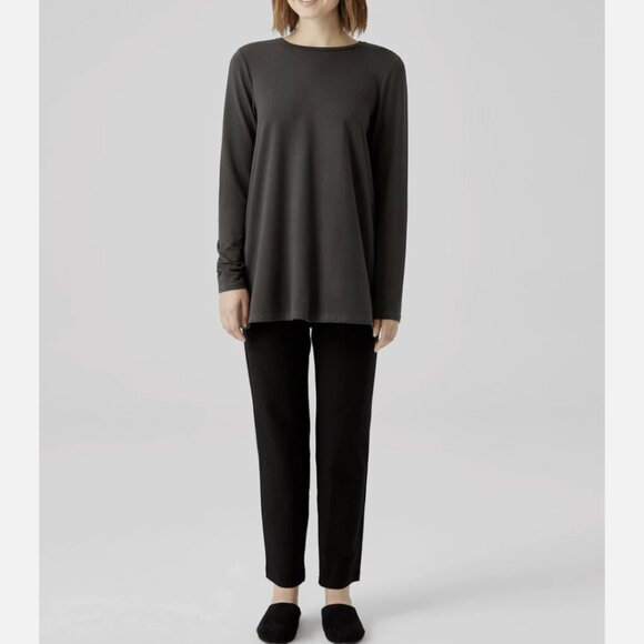 Eileen Fisher Graphite Fine Jersey Crew Neck Long Length Top - Picture 5 of 5